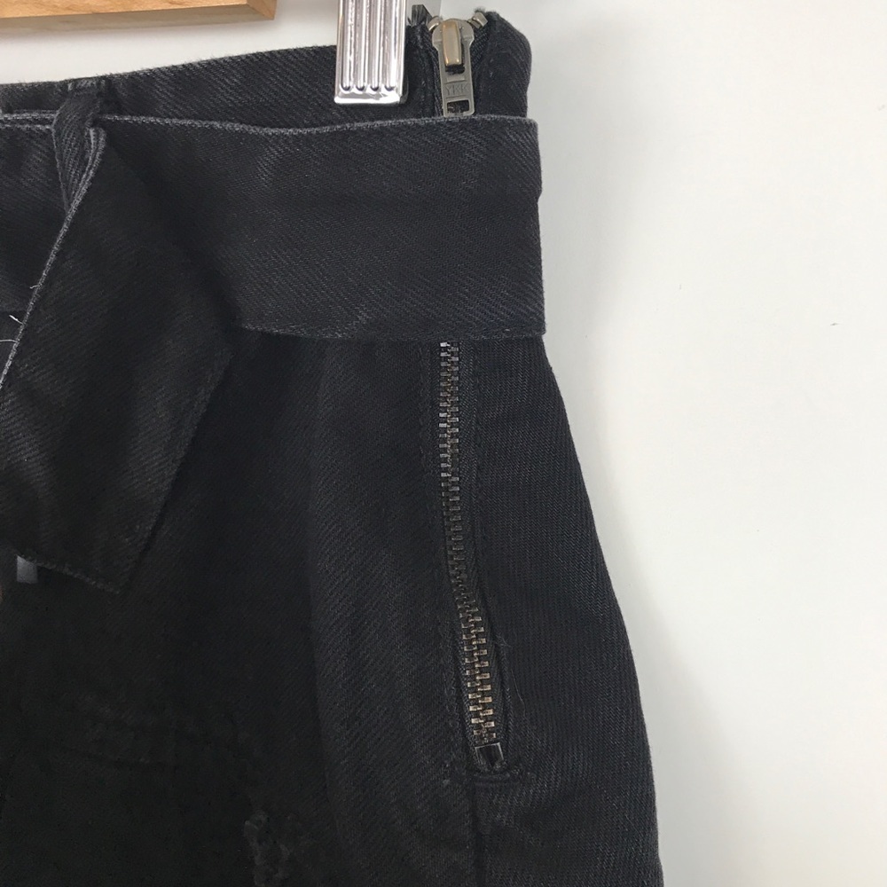 NWOT Zara Black Denim Raw Hem Belted Mini Skirt Size Small - Picture 7 of 8